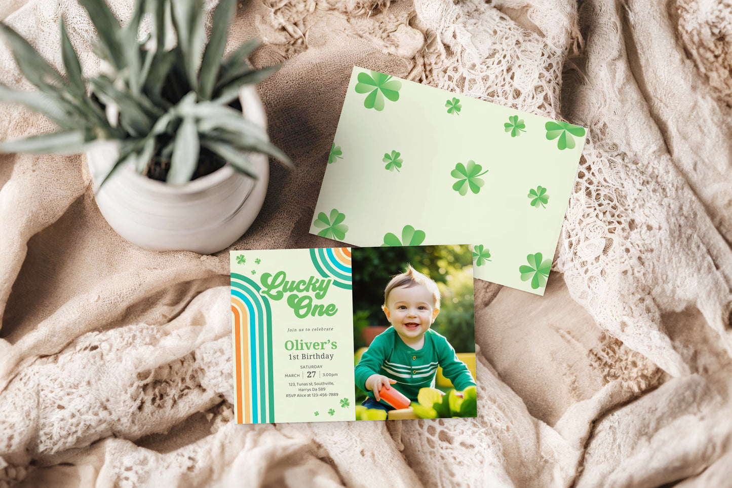 Editable Lucky One Photo Invitation, Shamrock Birthday Photo Invitation, Lucky One First Birthday Boy, St Patrick's Birthday Photo Invitation, Instant 0488