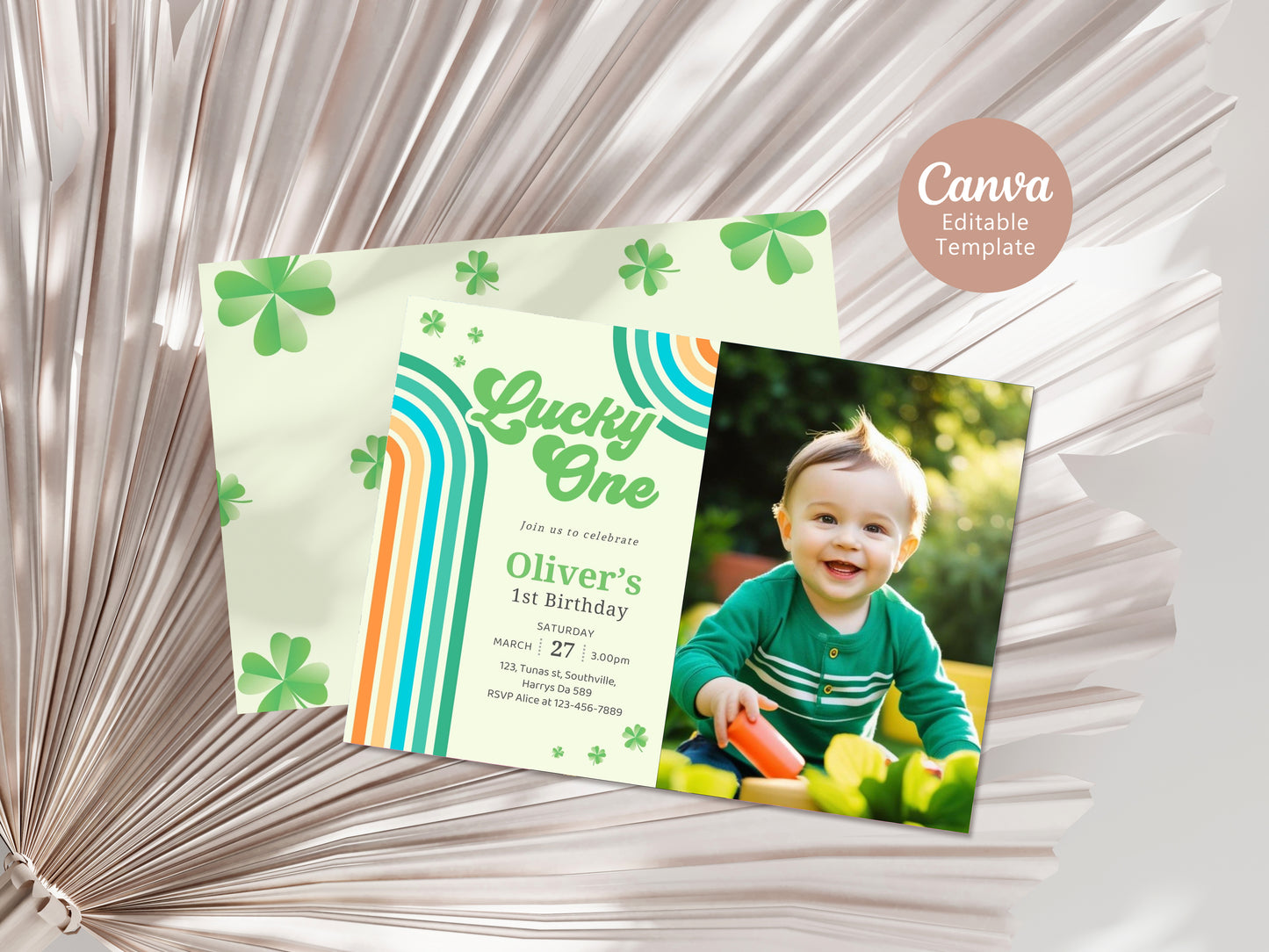 Editable Lucky One Photo Invitation, Shamrock Birthday Photo Invitation, Lucky One First Birthday Boy, St Patrick's Birthday Photo Invitation, Instant 0488