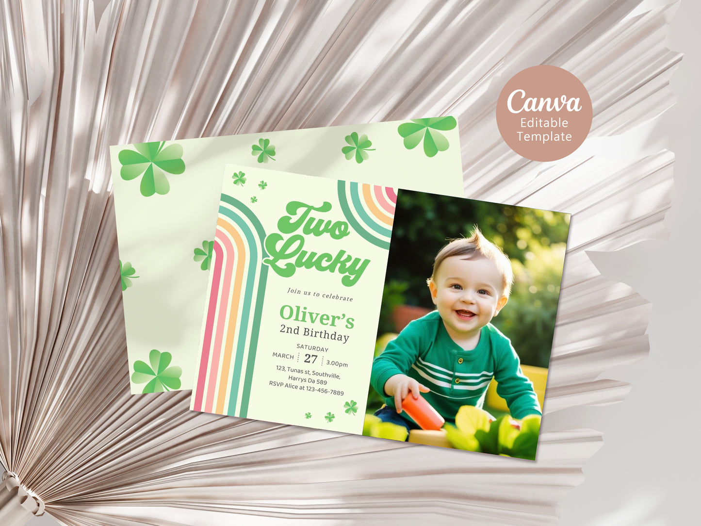 Editable Two Lucky Birthday Photo Invitation, Two Lucky Photo Invite Boy, Shamrock Birthday Photo Invitation, St Patrick's Birthday Photo Invitation 0489