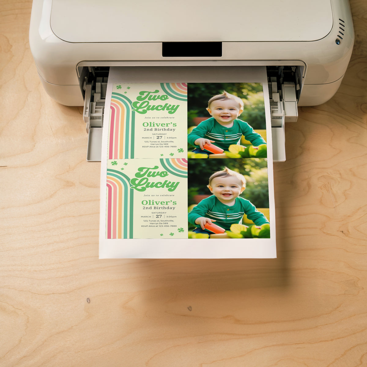 Editable Two Lucky Birthday Photo Invitation, Two Lucky Photo Invite Boy, Shamrock Birthday Photo Invitation, St Patrick's Birthday Photo Invitation 0489