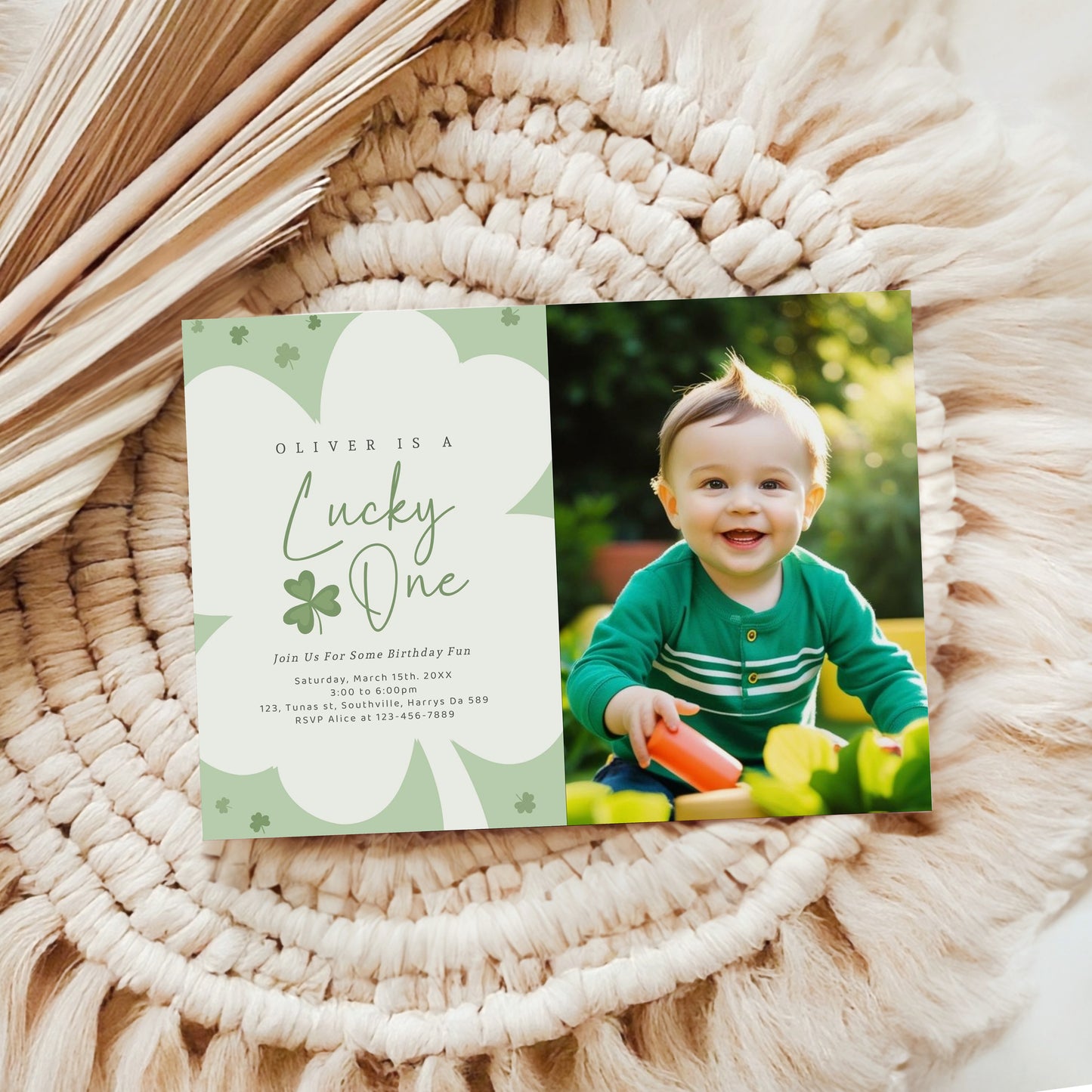 Editable Lucky One Photo Invitation, Shamrock Birthday Photo Invitation, Lucky One First Birthday Boy, St Patrick's Birthday Photo Invitation, Instant 0494