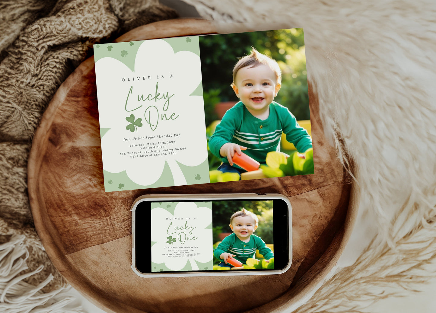 Editable Lucky One Photo Invitation, Shamrock Birthday Photo Invitation, Lucky One First Birthday Boy, St Patrick's Birthday Photo Invitation, Instant 0494
