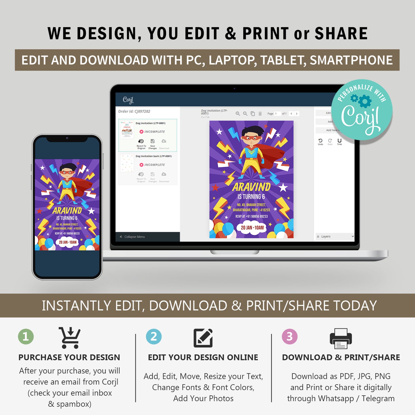 Super Boy Birthday Invitation Template, Printable Invitation, Boy Birthday, Evite, Digital Invite, B122