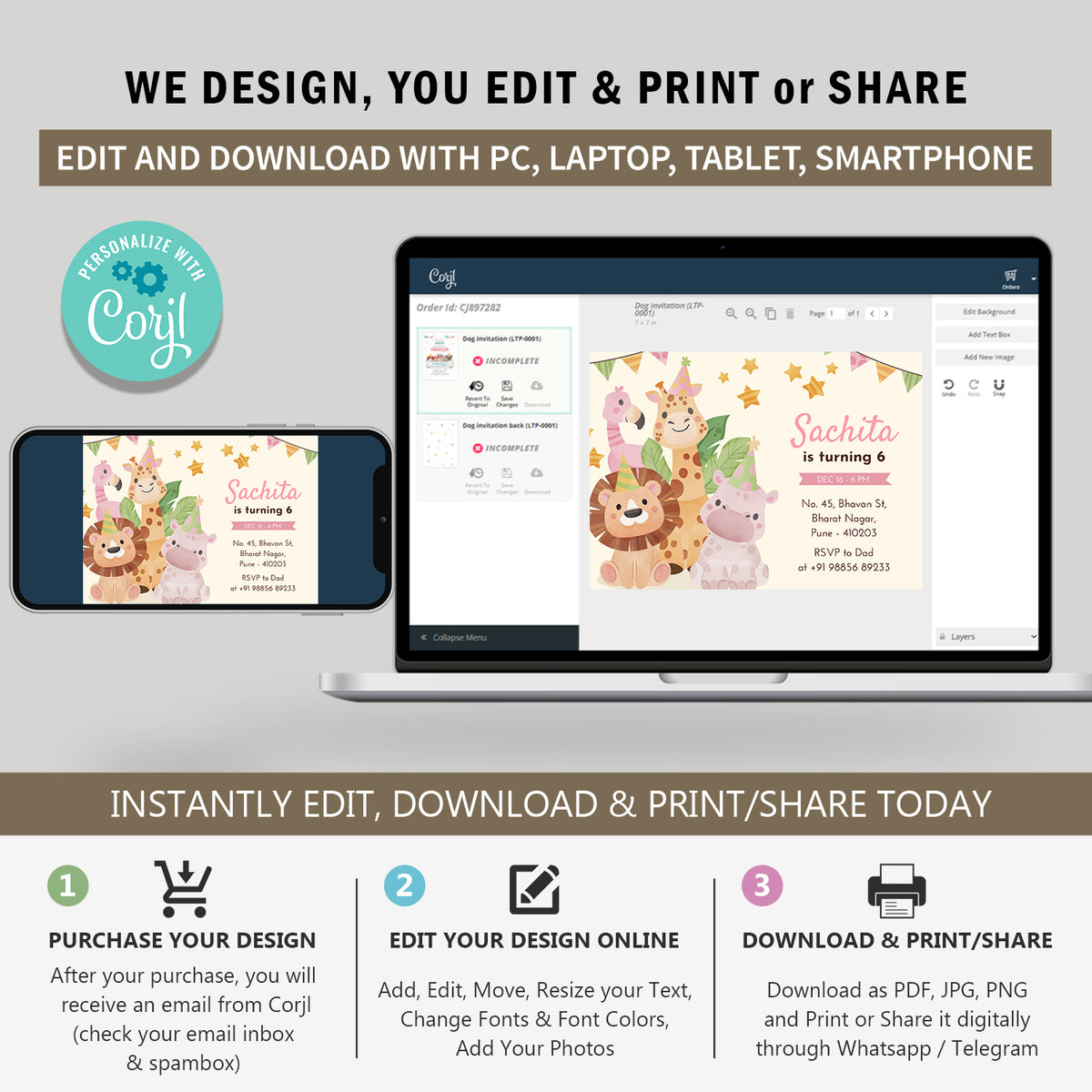 Animals Party Birthday Invitation Template, Printable Invitation, Girl Birthday, Evite, Digital Invite,  - FP0192 (Copy)