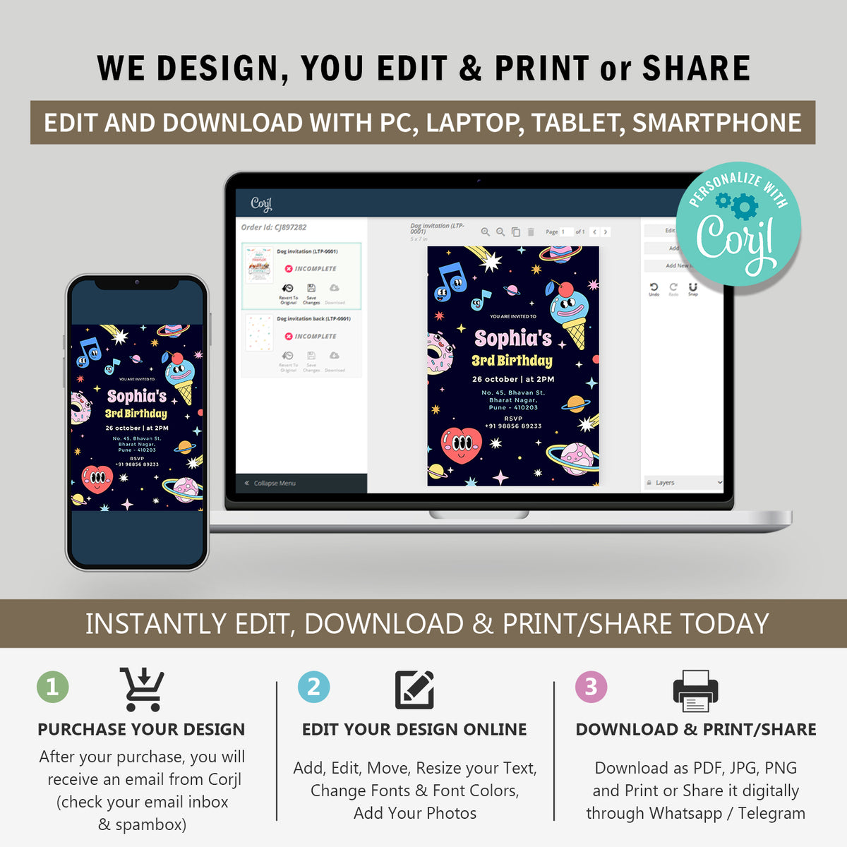 Music Party  Birthday Invitation Template, Printable Invitation, Girl Birthday, Evite, Digital Invite, Edit yourself Corjil - FP0154