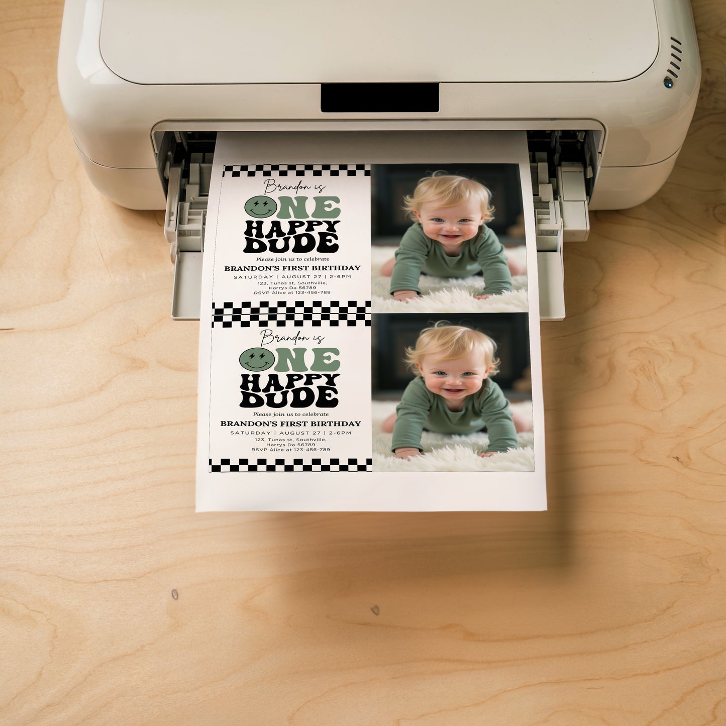 One Happy Dude Birthday Sage Green Invitation Digital, Editable Birthday Invitation One Happy Dude invite Boys Sage Green first birthday invitation, Evite, 0540