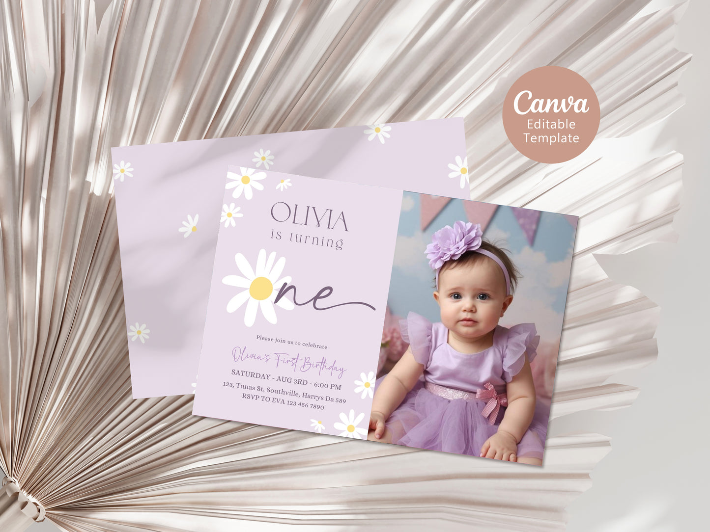 Daisy Photo Birthday Invitation Template, Printable Photo Invitation, Girl Birthday, Evite, Digital Invite, Edit yourself Corjil 0659