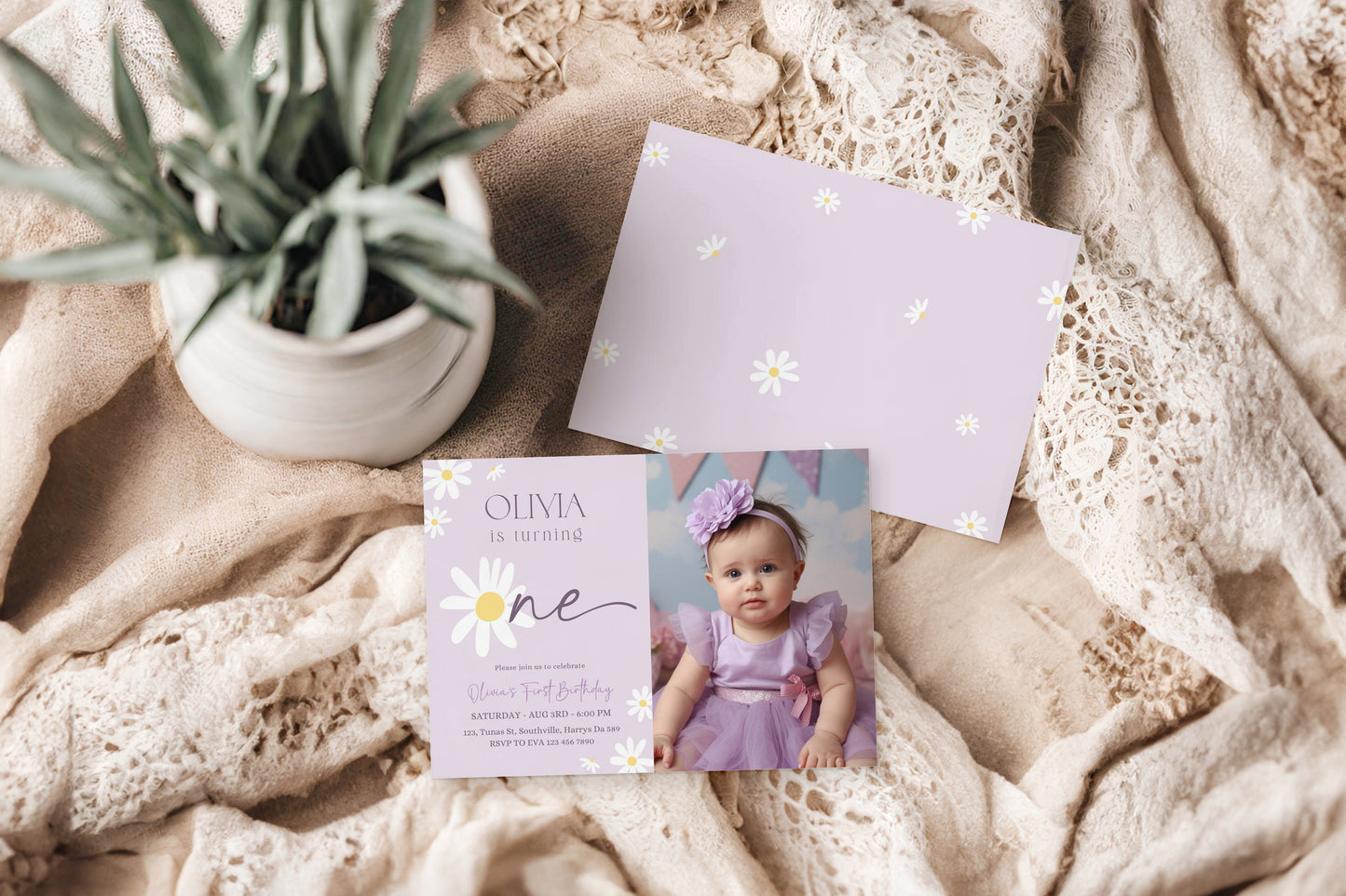 Daisy Photo Birthday Invitation Template, Printable Photo Invitation, Girl Birthday, Evite, Digital Invite, Edit yourself Corjil 0659