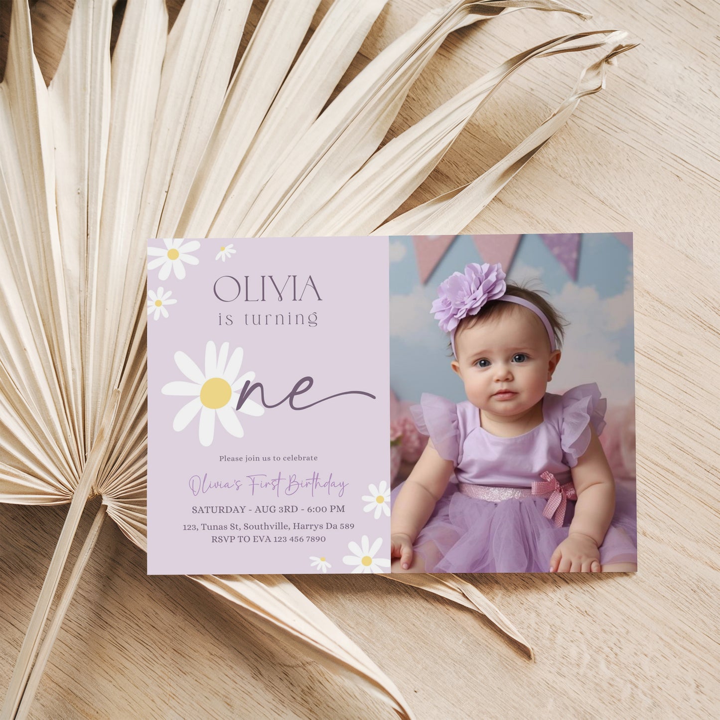 Daisy Photo Birthday Invitation Template, Printable Photo Invitation, Girl Birthday, Evite, Digital Invite, Edit yourself Corjil 0659