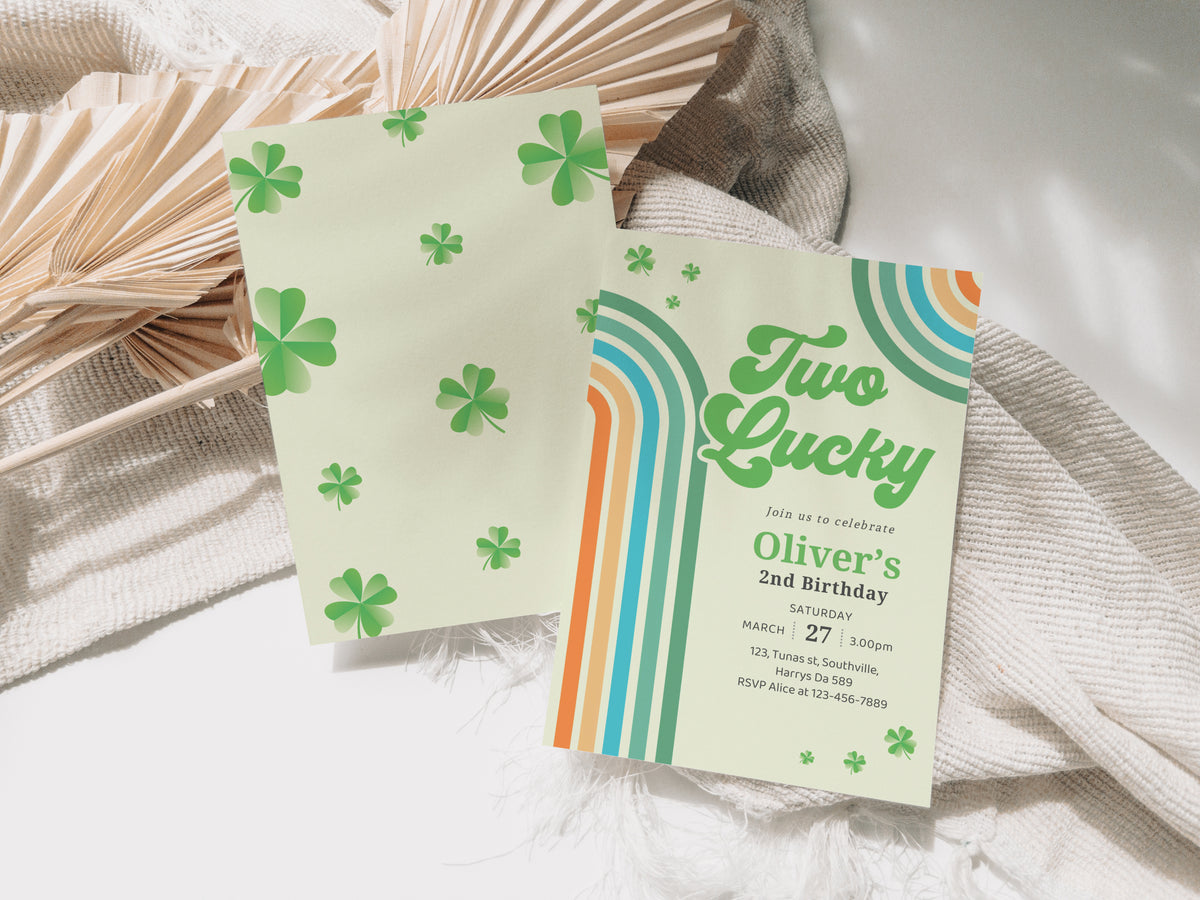 Editable Two Lucky Birthday Invitation, Two Lucky Invite Boy, Shamrock Birthday Invitation, St Patrick's Birthday Invitation 0489
