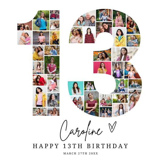 13th Birthday Photo Collage, 13th Birthday Gift, Birthday Number 13 Printable, 13th Photo Collage Template, Editable 18th Birthday, Canva 0669