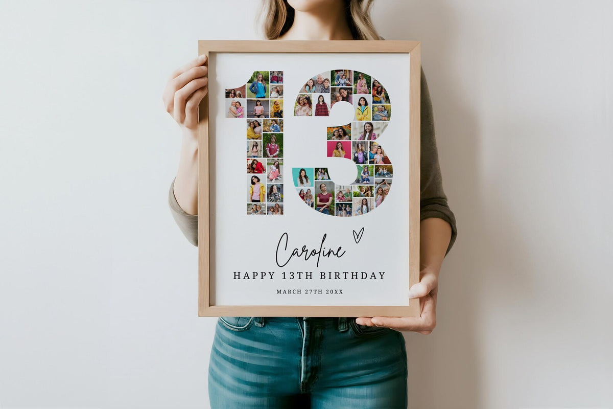 13th Birthday Photo Collage, 13th Birthday Gift, Birthday Number 13 Printable, 13th Photo Collage Template, Editable 18th Birthday, Canva 0669