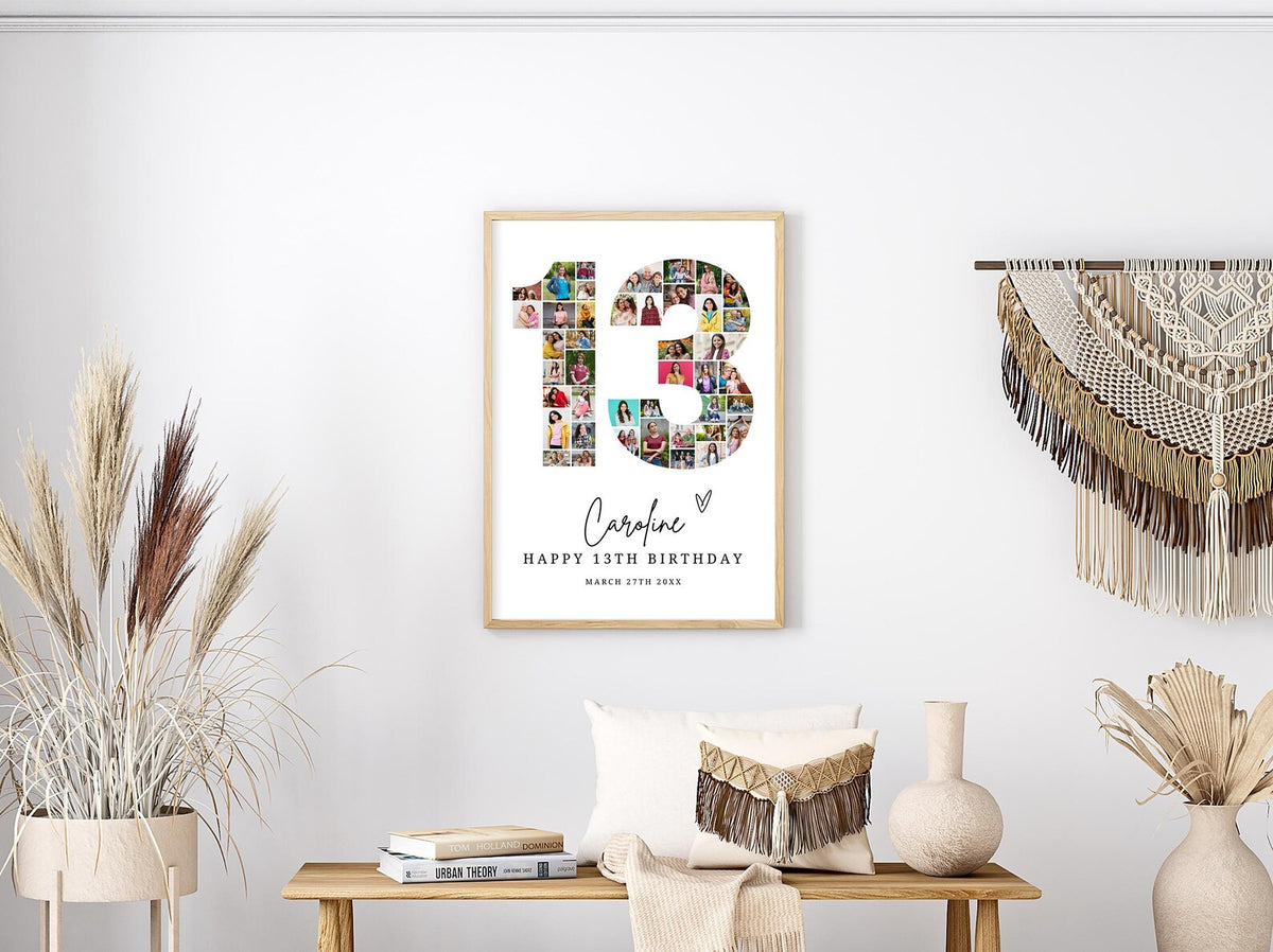 13th Birthday Photo Collage, 13th Birthday Gift, Birthday Number 13 Printable, 13th Photo Collage Template, Editable 18th Birthday, Canva 0669