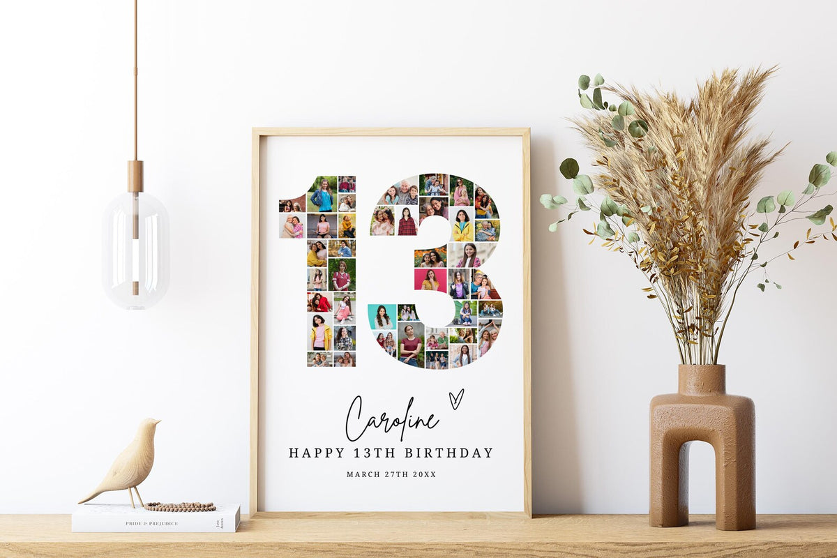 13th Birthday Photo Collage, 13th Birthday Gift, Birthday Number 13 Printable, 13th Photo Collage Template, Editable 18th Birthday, Canva 0669