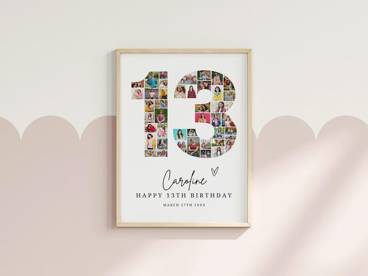 13th Birthday Photo Collage, 13th Birthday Gift, Birthday Number 13 Printable, 13th Photo Collage Template, Editable 18th Birthday, Canva 0669