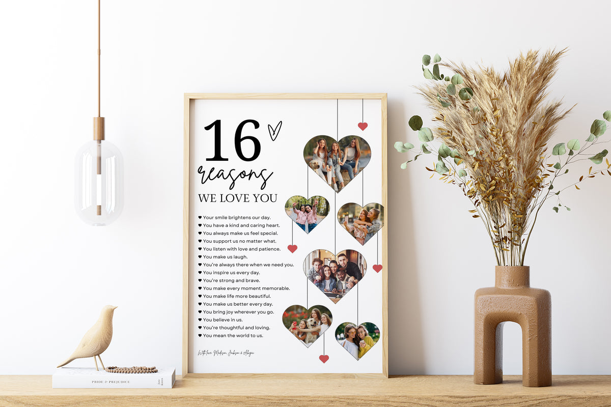 16 Reasons We Love You Poster With Pictures Template, Printable 16th Birthday Gift for Him or Her Editable, Personalized 16th Birthday Decor  0706