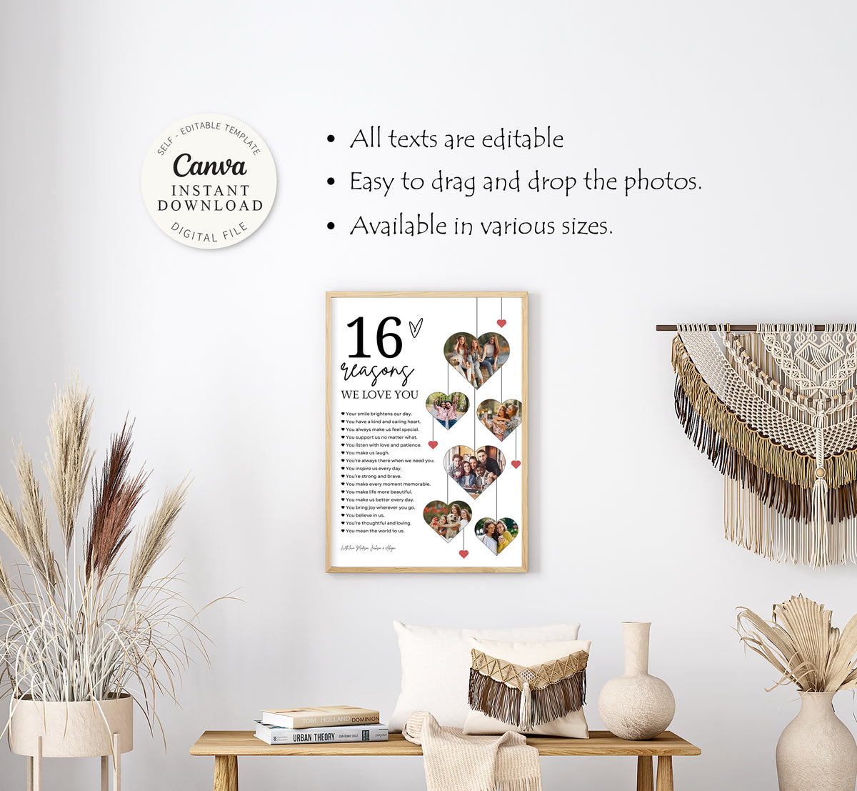 16 Reasons We Love You Poster With Pictures Template, Printable 16th Birthday Gift for Him or Her Editable, Personalized 16th Birthday Decor  0706