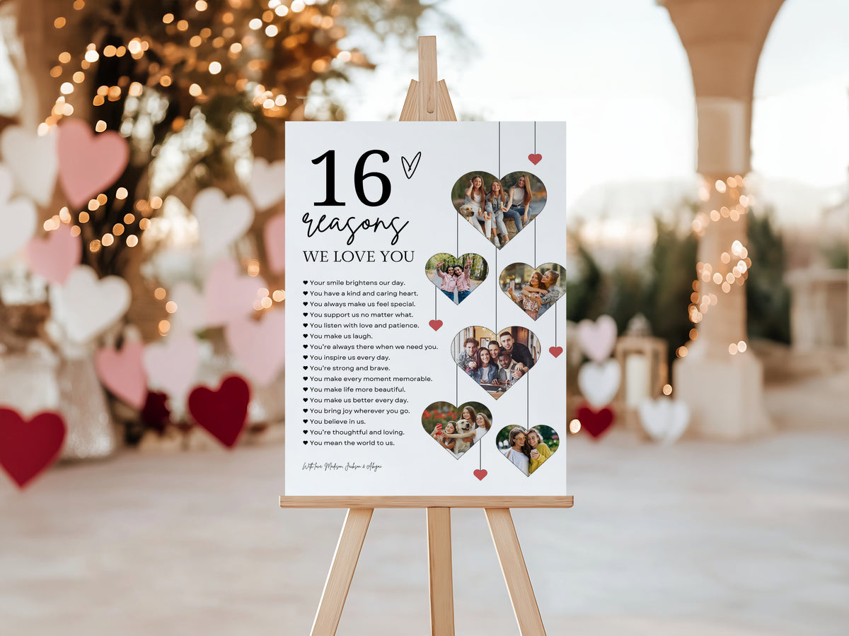 16 Reasons We Love You Poster With Pictures Template, Printable 16th Birthday Gift for Him or Her Editable, Personalized 16th Birthday Decor  0706