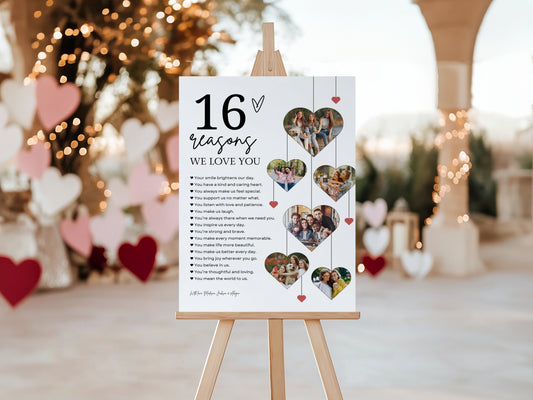16 Reasons We Love You Poster With Pictures Template, Printable 16th Birthday Gift for Him or Her Editable, Personalized 16th Birthday Decor  0706