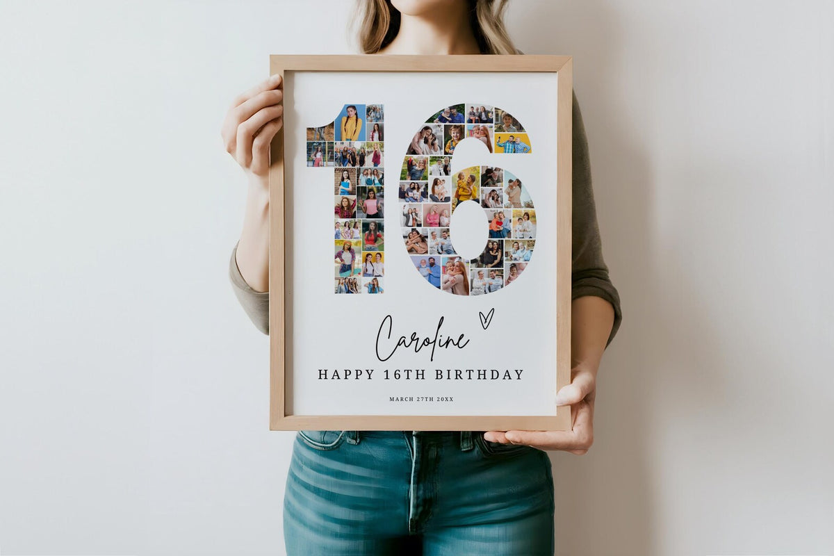 16th Birthday Photo Collage Template, Editable 16th Birthday Welcome Sign Gender Neutral 16th Printable Milestone Sign, Look Who's 16, Canva 0577