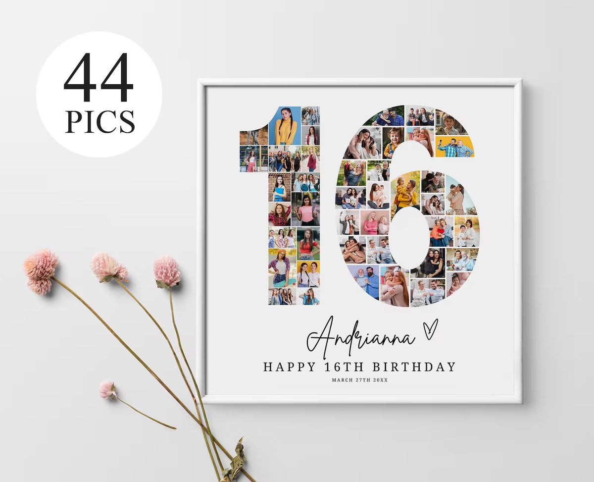 16th Birthday Photo Collage Template, Editable 16th Birthday Welcome Sign Gender Neutral 16th Printable Milestone Sign, Look Who's 16, Canva 0577