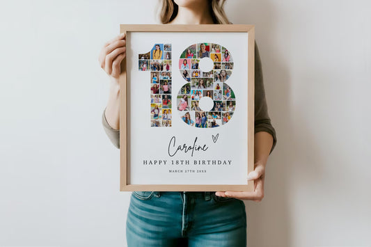 18th Birthday Photo Collage, 18th Birthday Gift, Birthday Number 18 Printable, 18th Photo Collage Template, Editable 18th Birthday, Canva 0534