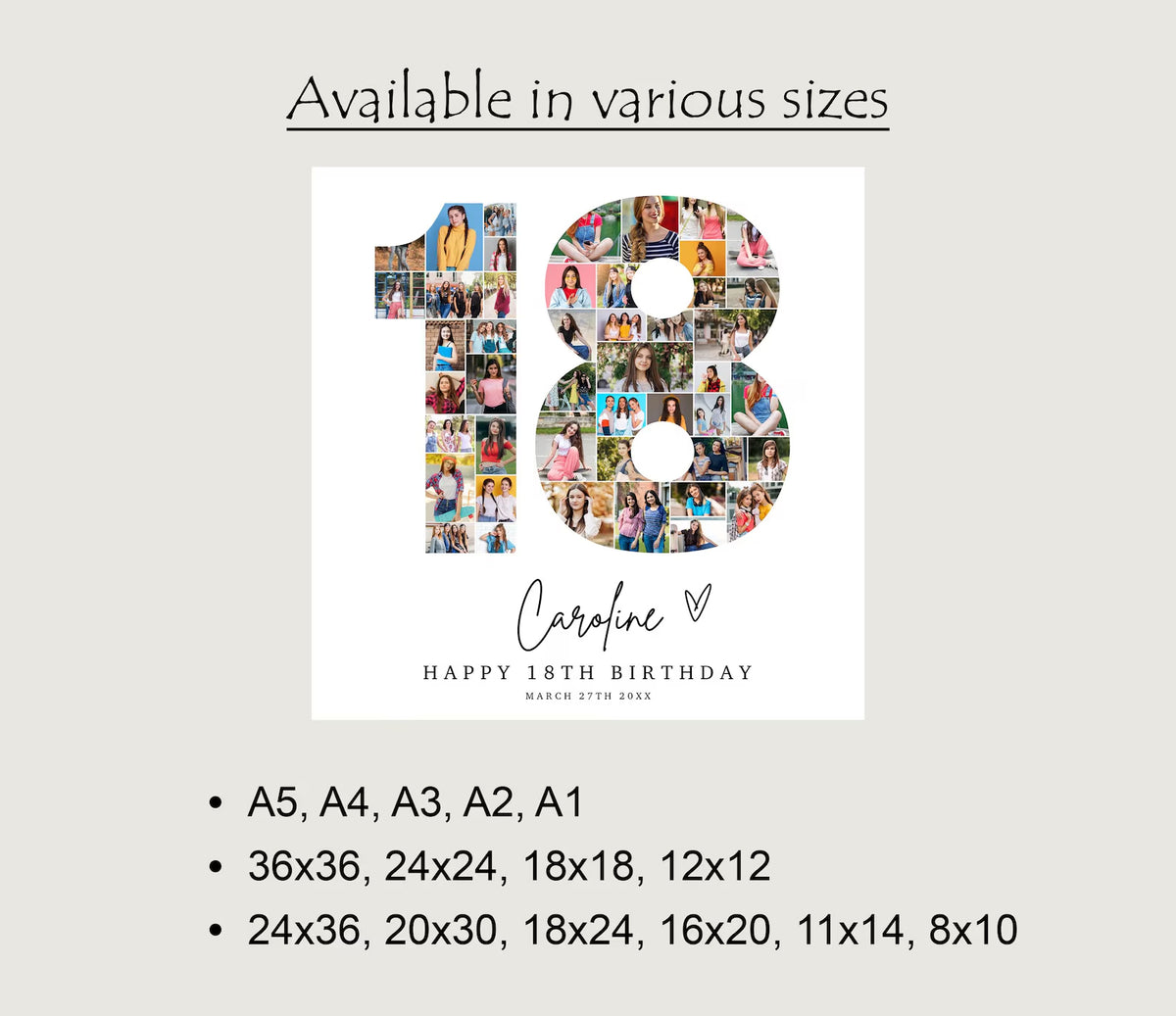 18th Birthday Photo Collage, 18th Birthday Gift, Birthday Number 18 Printable, 18th Photo Collage Template, Editable 18th Birthday, Canva 0534