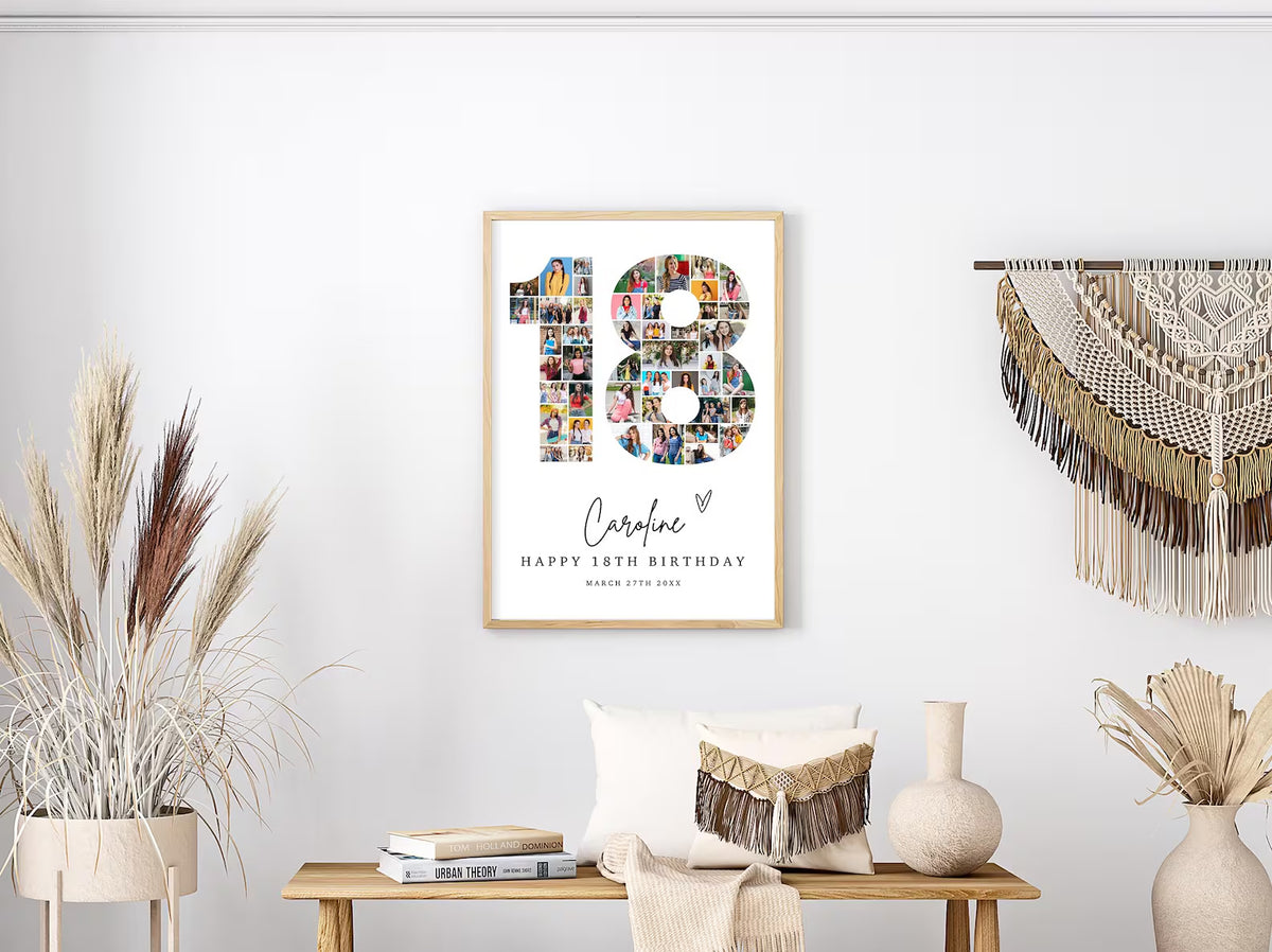 18th Birthday Photo Collage, 18th Birthday Gift, Birthday Number 18 Printable, 18th Photo Collage Template, Editable 18th Birthday, Canva 0534