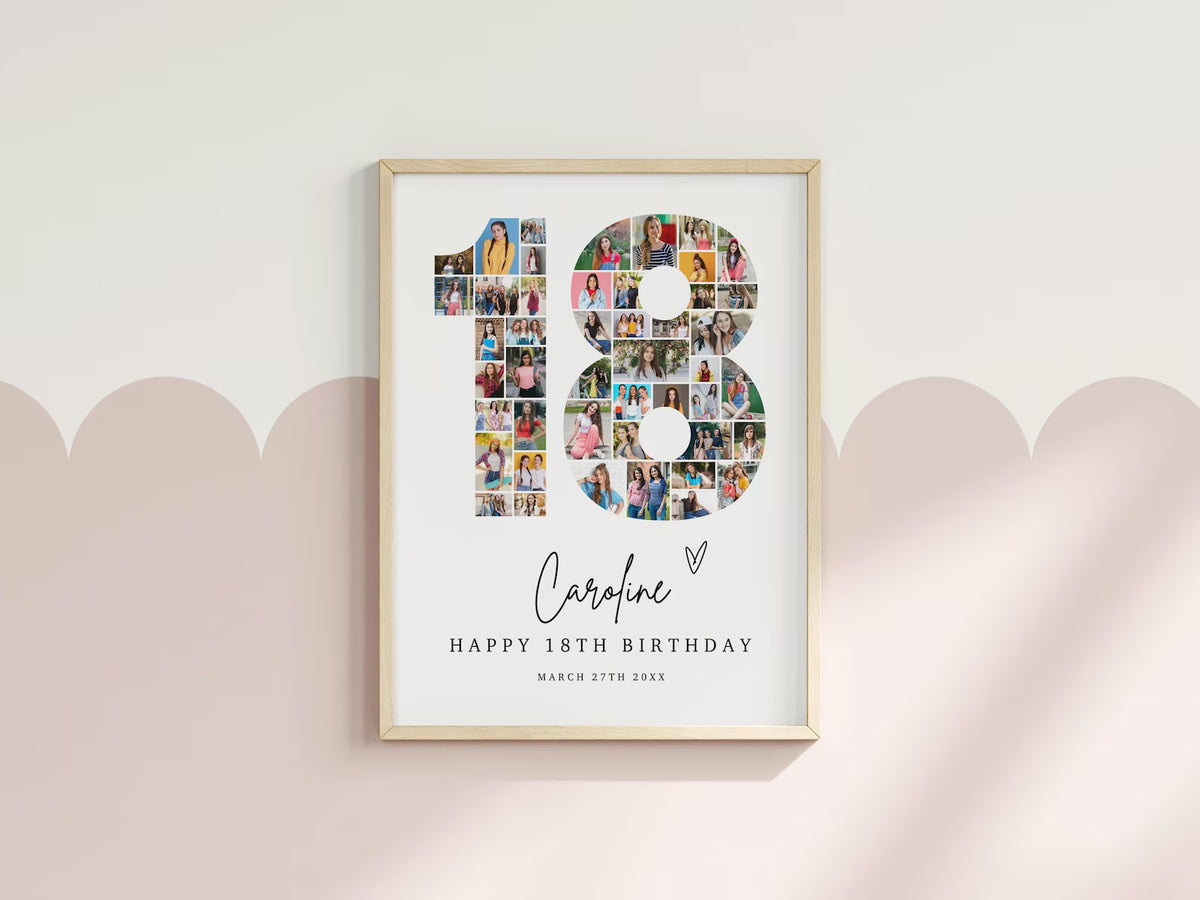 18th Birthday Photo Collage, 18th Birthday Gift, Birthday Number 18 Printable, 18th Photo Collage Template, Editable 18th Birthday, Canva 0534