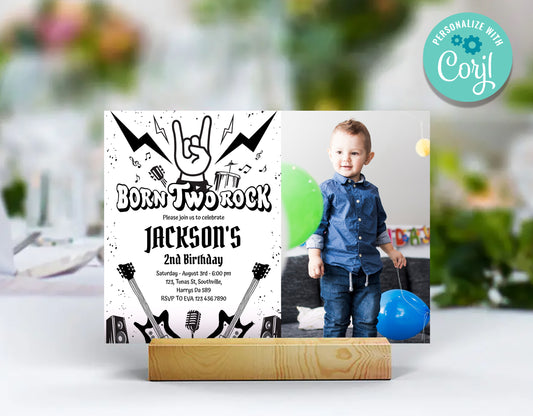 Rock and Roll Birthday Invitation Template, Printable Photo Invitation, Girl Birthday, Evite, Digital Invite,  0307