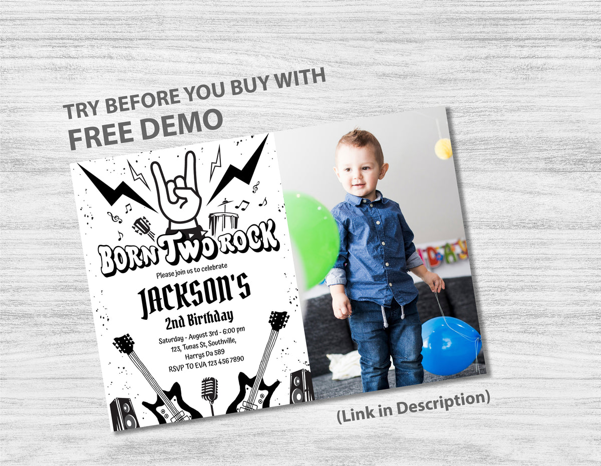Rock and Roll Birthday Invitation Template, Printable Photo Invitation, Girl Birthday, Evite, Digital Invite,  0307