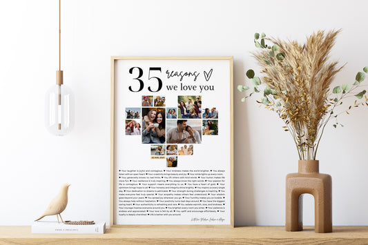 35 Reasons We Love You Poster With Pictures Template, Printable 35th Birthday Gift for Him or Her Editable, Personalized 35th Birthday Decor