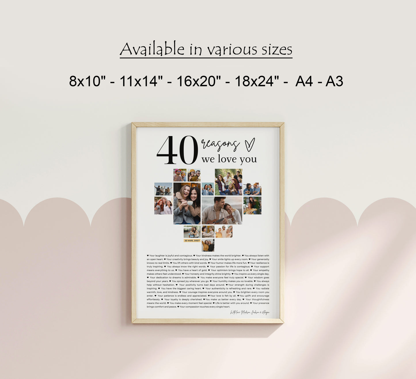 40 Reasons We Love You Poster With Pictures Template, Printable 40th Birthday Gift for Him or Her Editable, Personalized 40th Birthday Decor
