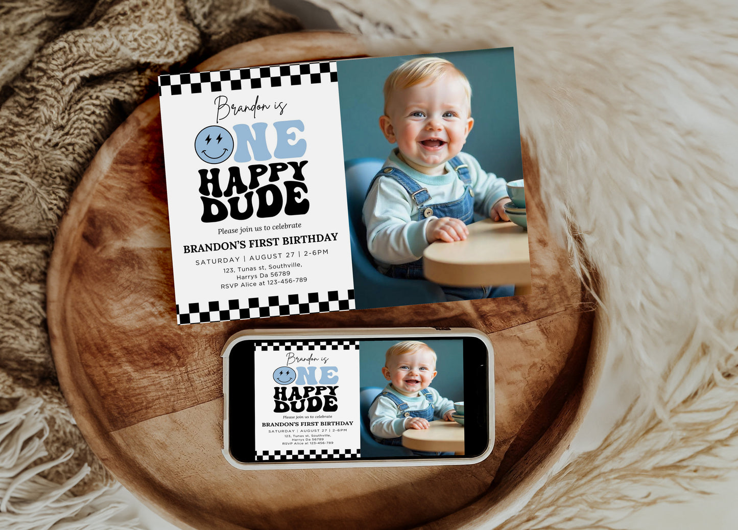 One Happy Dude Birthday Invitation Photo One Happy Dude Editable Birthday Invite One Happy Dude Evite Boys first birthday invitation 0498