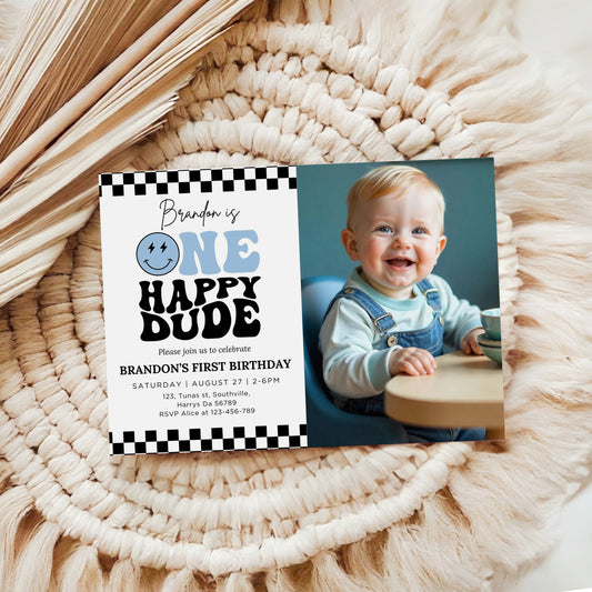 One Happy Dude Birthday Invitation Photo One Happy Dude Editable Birthday Invite One Happy Dude Evite Boys first birthday invitation 0498
