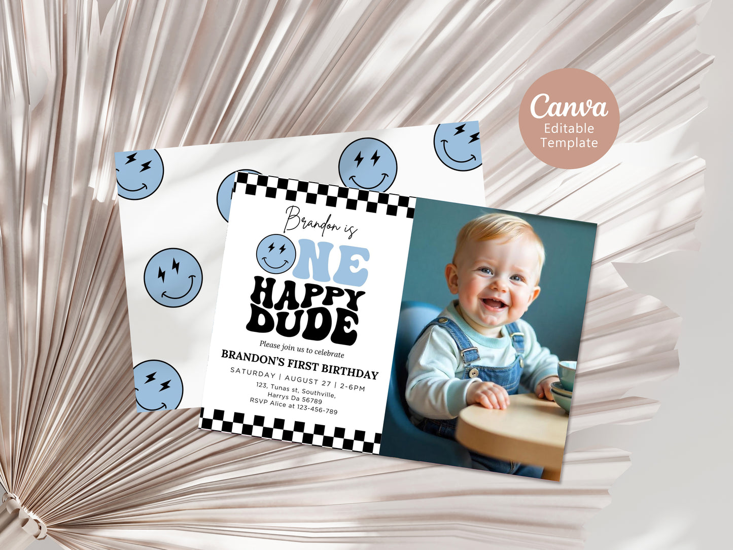 One Happy Dude Birthday Invitation Photo One Happy Dude Editable Birthday Invite One Happy Dude Evite Boys first birthday invitation 0498