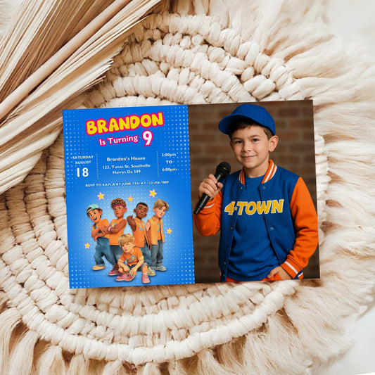 4 Town Photo Birthday Invitation Template, Printable Photo Invitation, Boy Birthday, Evite, Digital Invite, 0021