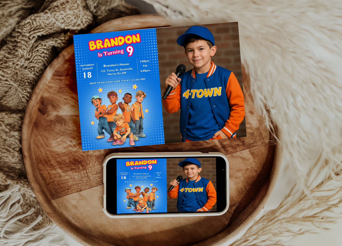 4 Town Photo Birthday Invitation Template, Printable Photo Invitation, Boy Birthday, Evite, Digital Invite, 0021