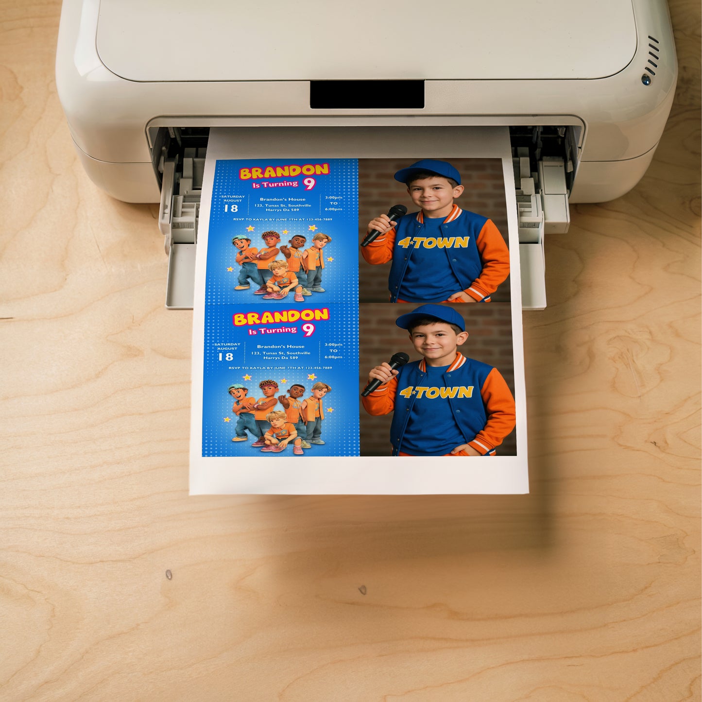 4 Town Photo Birthday Invitation Template, Printable Photo Invitation, Boy Birthday, Evite, Digital Invite, 0021