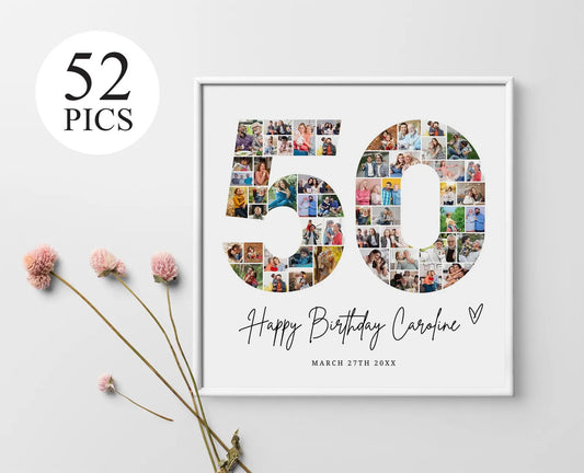 EDITABLE 50th Birthday Photo Collage, 50th Birthday Photo Poster Template, 50th Birthday Gifts, 50th Birthday Party Decorations, Canva 0597