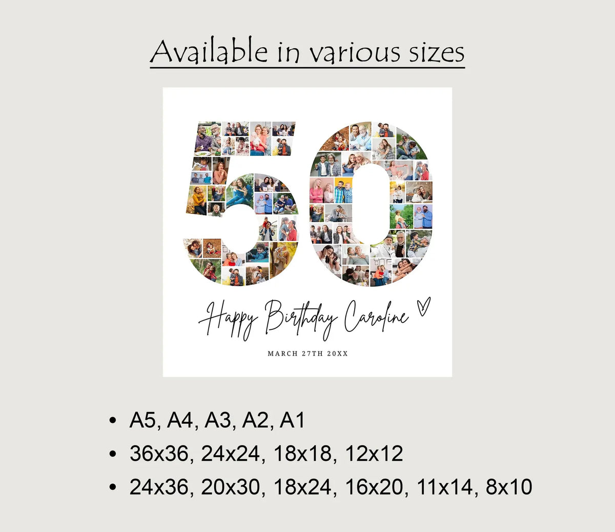 EDITABLE 50th Birthday Photo Collage, 50th Birthday Photo Poster Template, 50th Birthday Gifts, 50th Birthday Party Decorations, Canva 0597