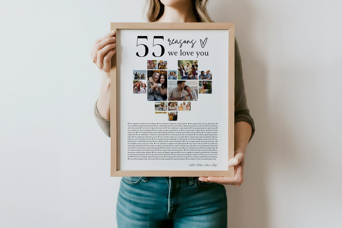 55 Reasons We Love You Poster With Pictures Template, Printable 55th Birthday Gift for Him or Her Editable, Personalized 55th Birthday Decor