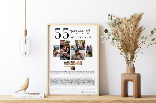 55 Reasons We Love You Poster With Pictures Template, Printable 55th Birthday Gift for Him or Her Editable, Personalized 55th Birthday Decor