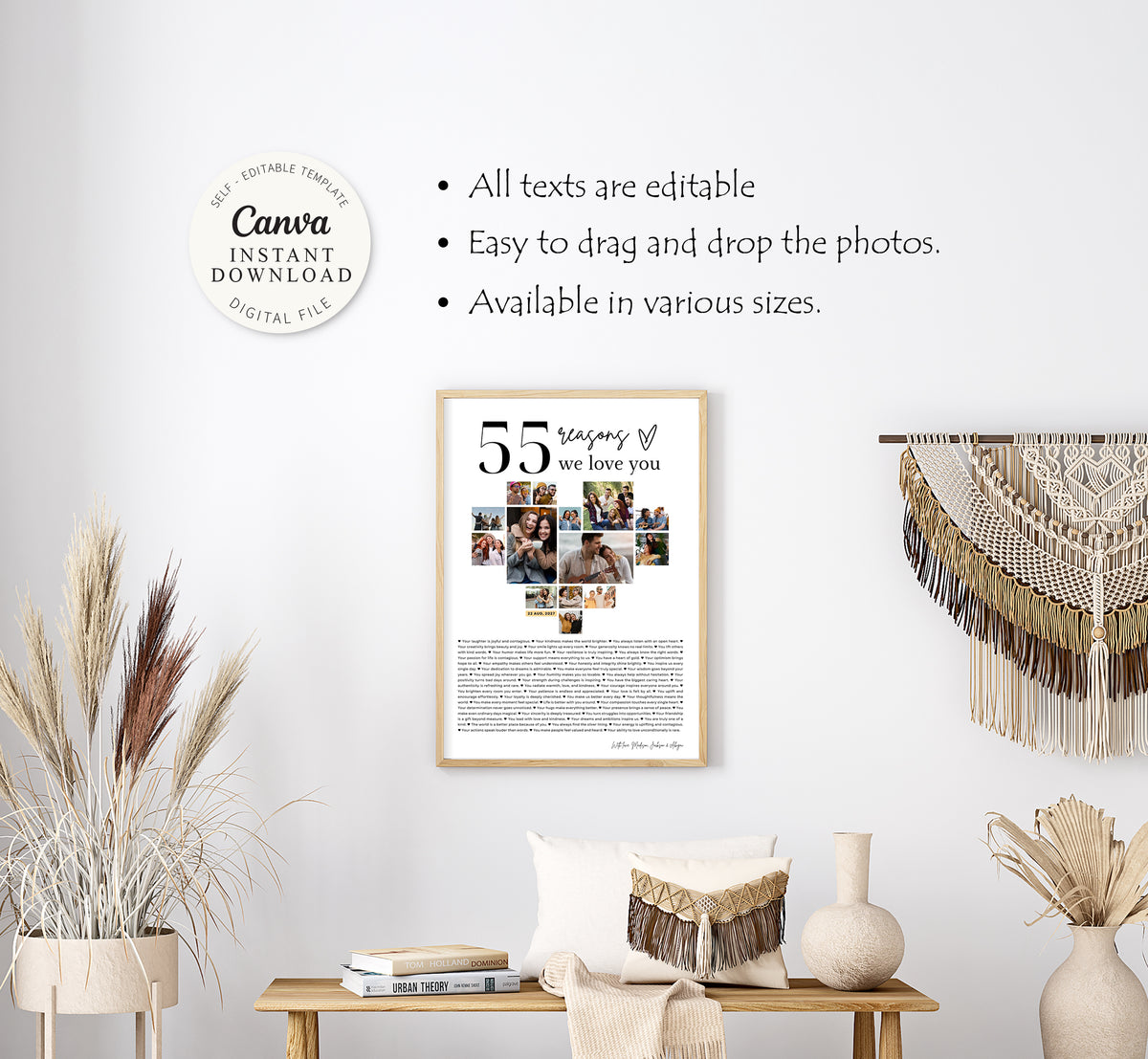 55 Reasons We Love You Poster With Pictures Template, Printable 55th Birthday Gift for Him or Her Editable, Personalized 55th Birthday Decor