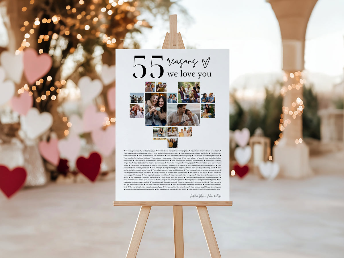 55 Reasons We Love You Poster With Pictures Template, Printable 55th Birthday Gift for Him or Her Editable, Personalized 55th Birthday Decor