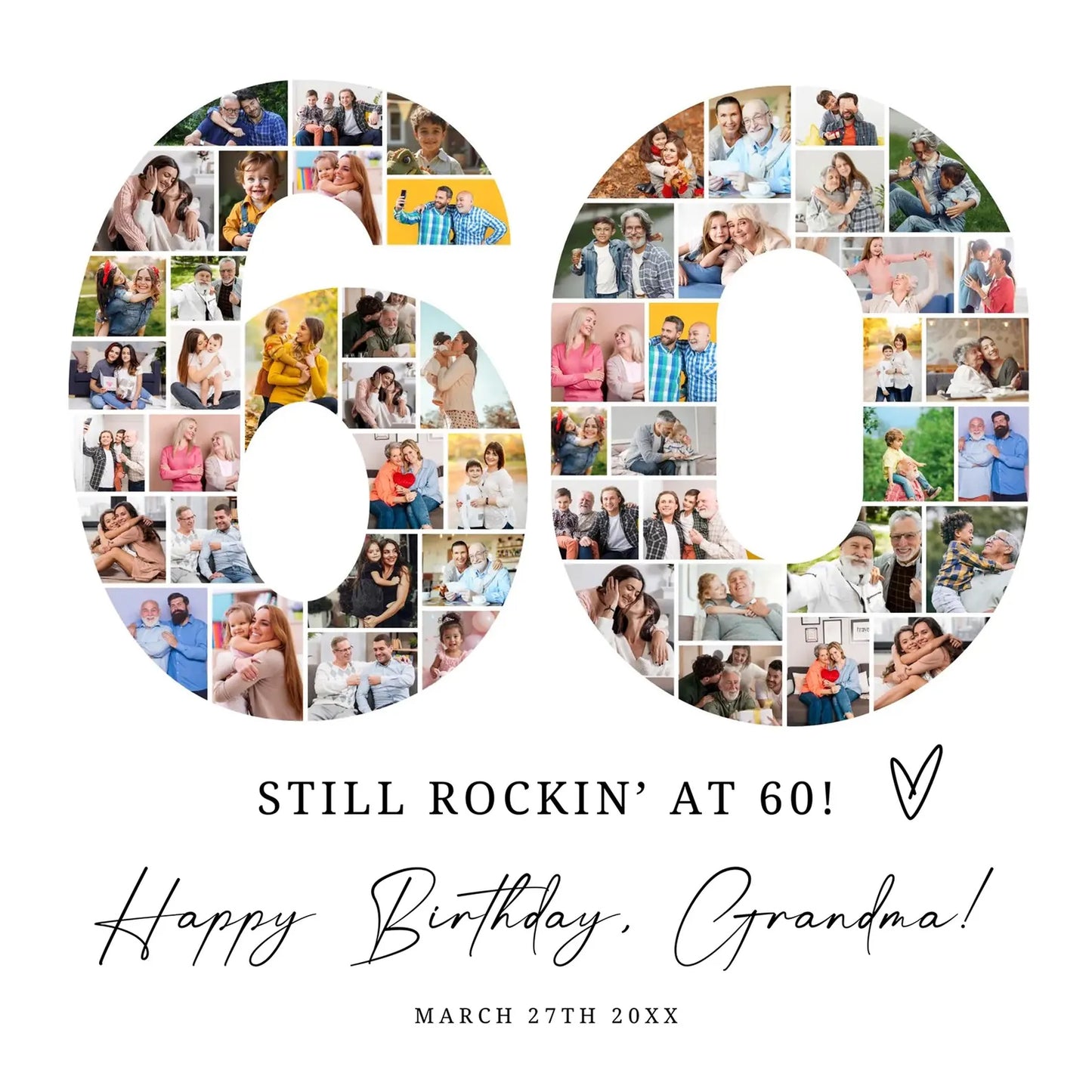 60th EDITABLE Photo Poster, Birthday Photo Collage, Birthday Collage, Number Collage, 60th Birthday Gift, 60th Birthday Decorations, Canva 0575