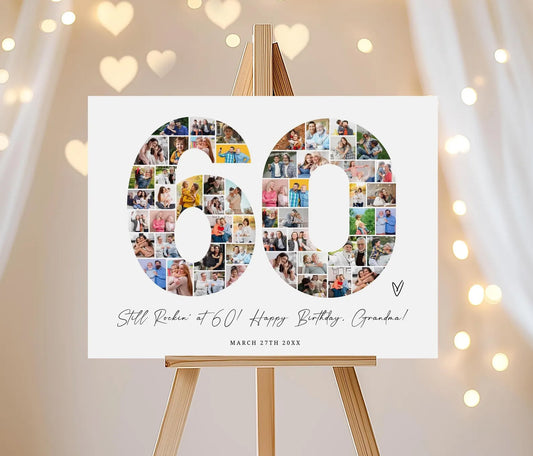 60th EDITABLE Photo Poster, Birthday Photo Collage, Birthday Collage, Number Collage, 60th Birthday Gift, 60th Birthday Decorations, Canva 0575