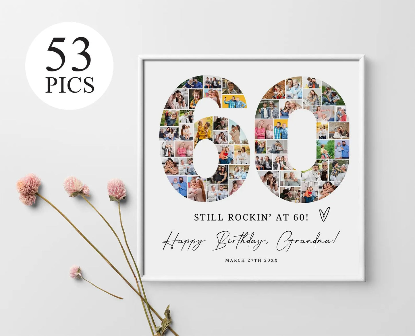 60th EDITABLE Photo Poster, Birthday Photo Collage, Birthday Collage, Number Collage, 60th Birthday Gift, 60th Birthday Decorations, Canva 0575