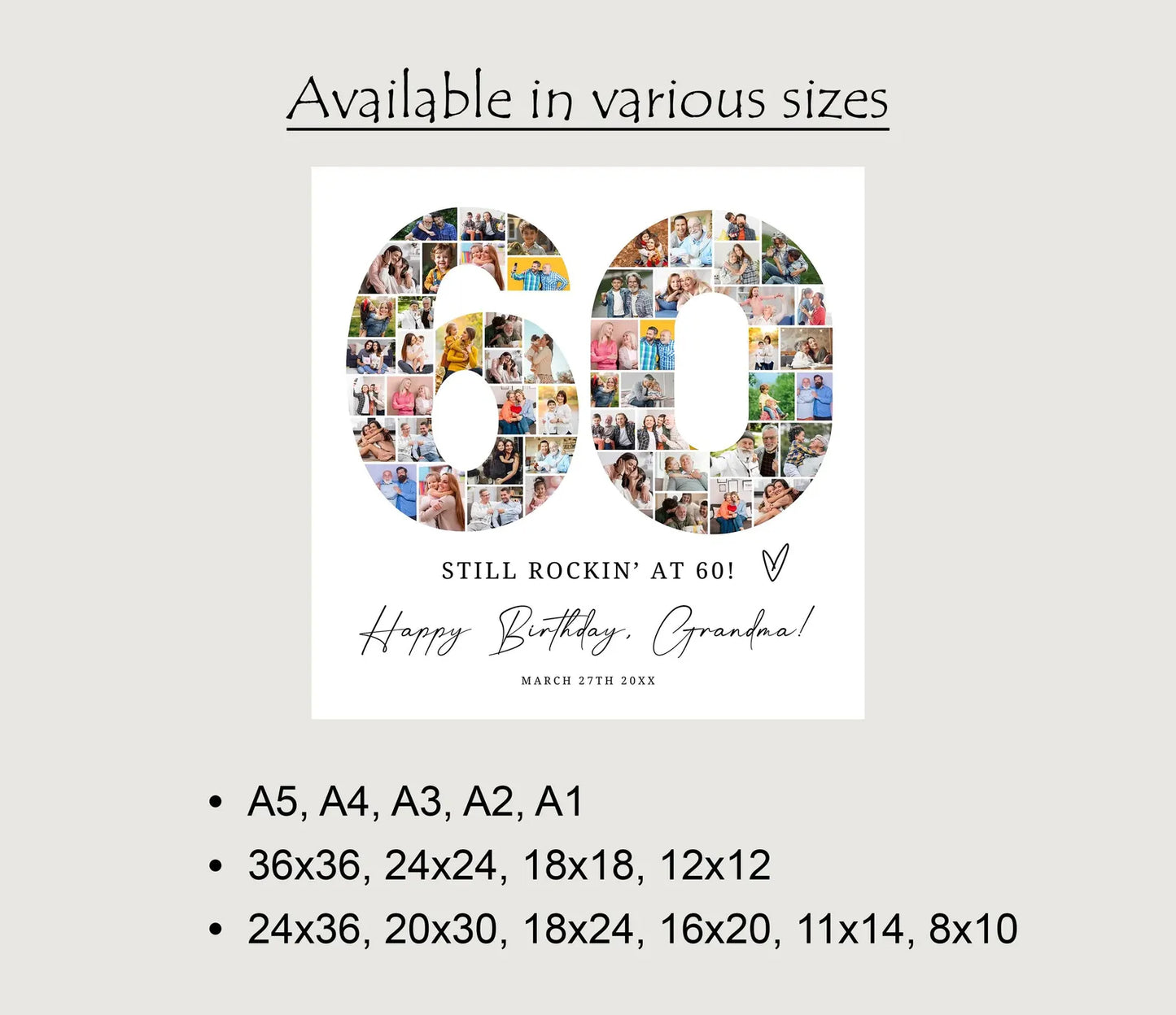 60th EDITABLE Photo Poster, Birthday Photo Collage, Birthday Collage, Number Collage, 60th Birthday Gift, 60th Birthday Decorations, Canva 0575