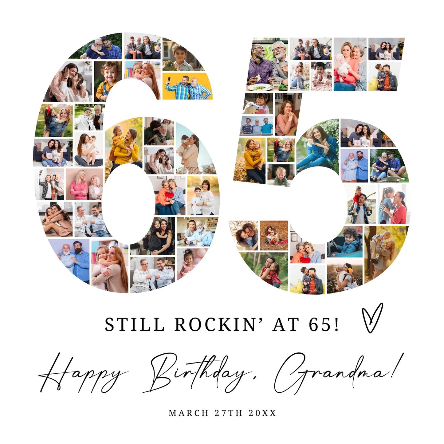 65th EDITABLE Photo Poster, Birthday Photo Collage, Birthday Collage, Number Collage, 65th Birthday Gift, 65th Birthday Decorations, Canva 0573